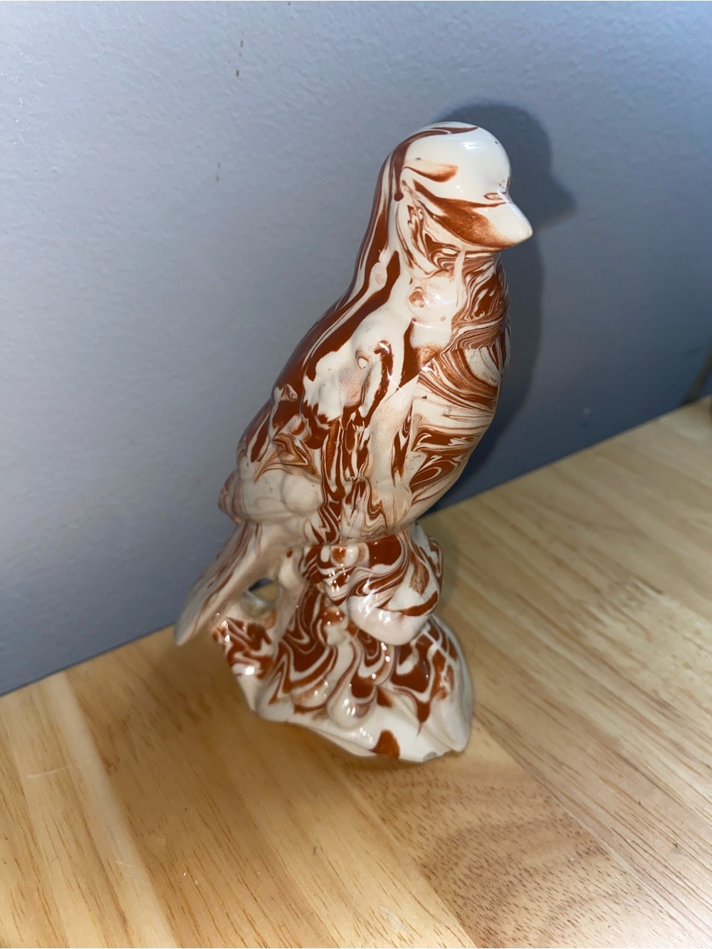 Hand crafted Clay Bird Figurine in White and Brown - “Originals” “.